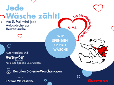 Sujet in blau, weiß und rot mit allen wichtigen Infos zu unserer Waschaktion